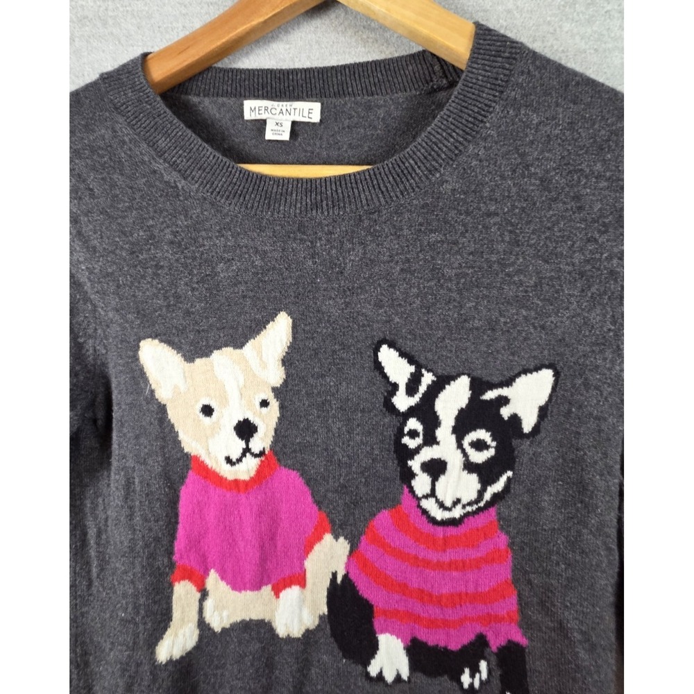 J Crew Wool Blend French Bulldog Sweater Gray Size XS Frenchie Dog Puppy Love